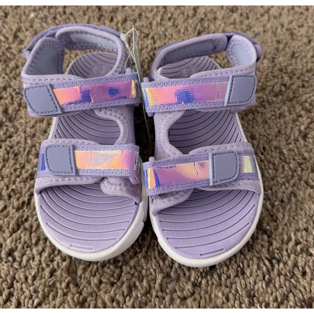 Girls Lavender Sport Sandals Size 9 Toddler Hook & Loop Holographic New
